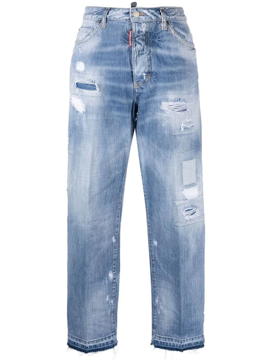 Distressed Straight-Leg Jeans