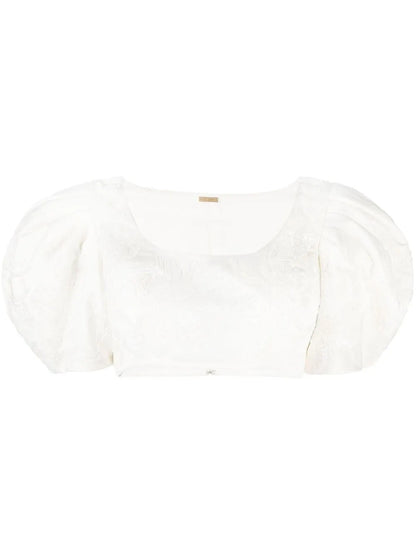 Floral-Embroidery Cropped Top