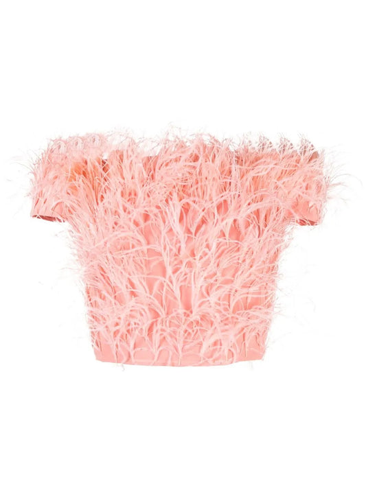 Feather-Detail Crop Top