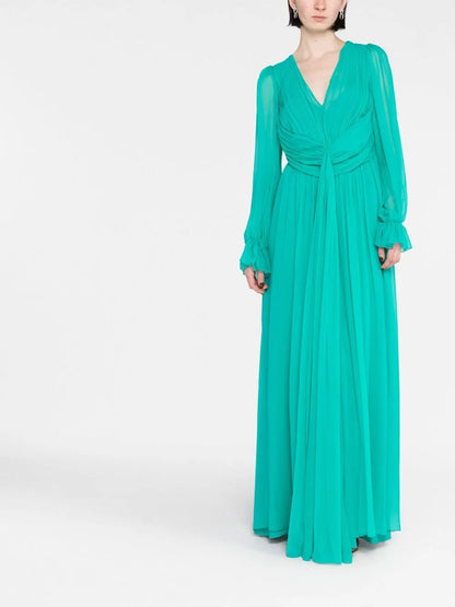 Silk Ruched-Detail Maxi Dress