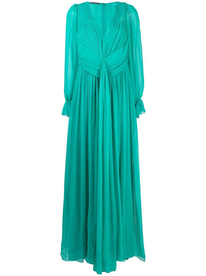 Silk Ruched-Detail Maxi Dress
