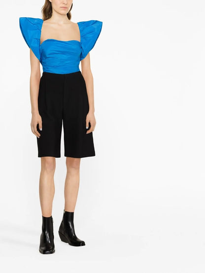 Detachable-Sleeve Ruched Top