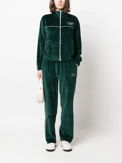 Logo-Print Velvet Track Jacket