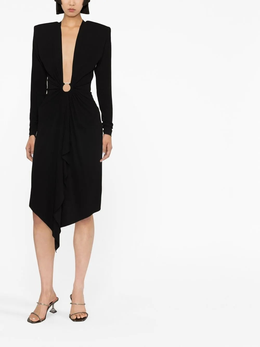 V-Neck Gathered Midi Dress