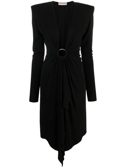 V-Neck Gathered Midi Dress