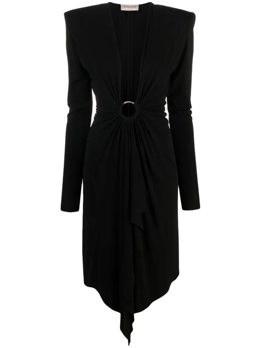 V-Neck Gathered Midi Dress
