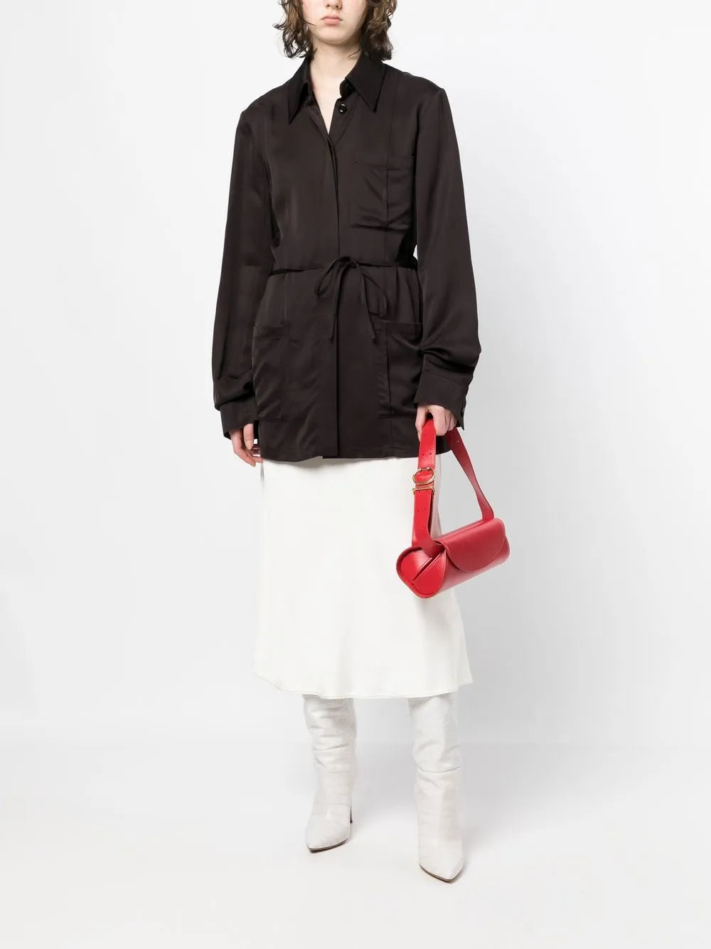 Tie-Waist Satin Shirt Jacket