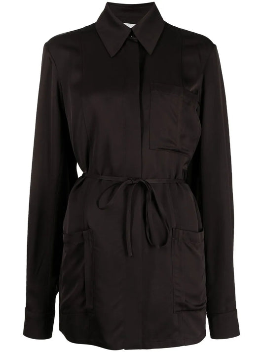 Tie-Waist Satin Shirt Jacket