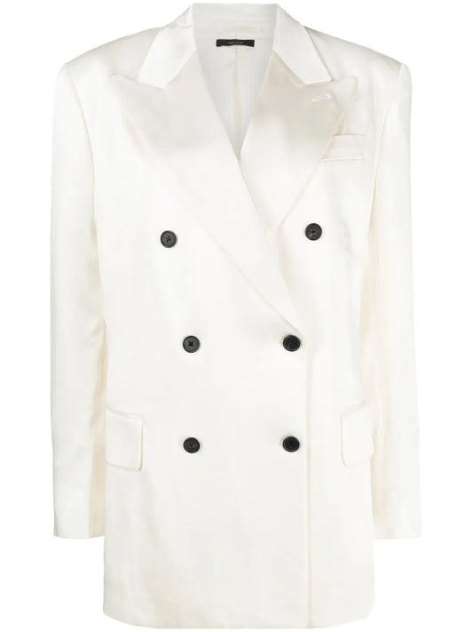 Fluid Double-Breasted Satin Blazer