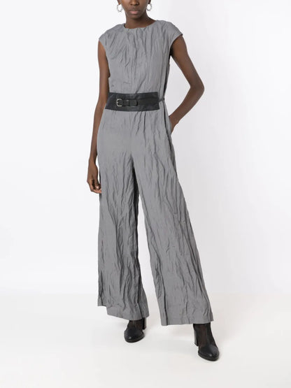 Crinkled-Finish Wide-Leg Jumpsuit