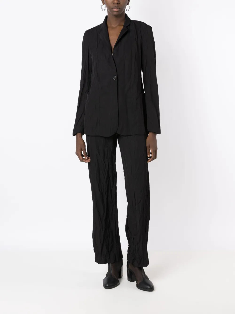 Crinkled-Finish High-Waisted Trousers
