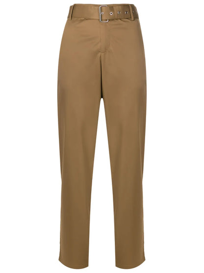 Belted-Waist Straight-Leg Trousers
