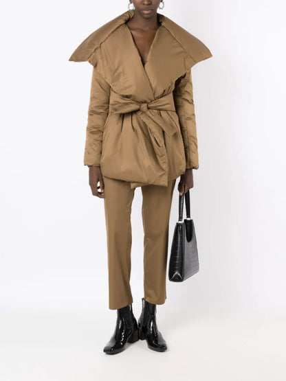 Belted-Waist Straight-Leg Trousers