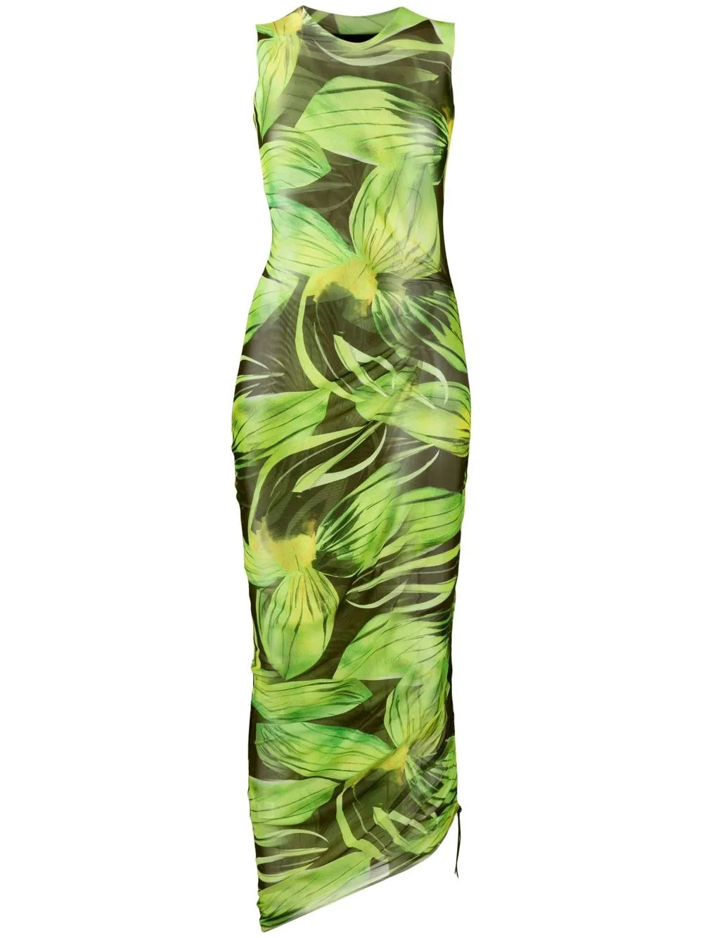 Graphic-Print Ruched Midi Dress