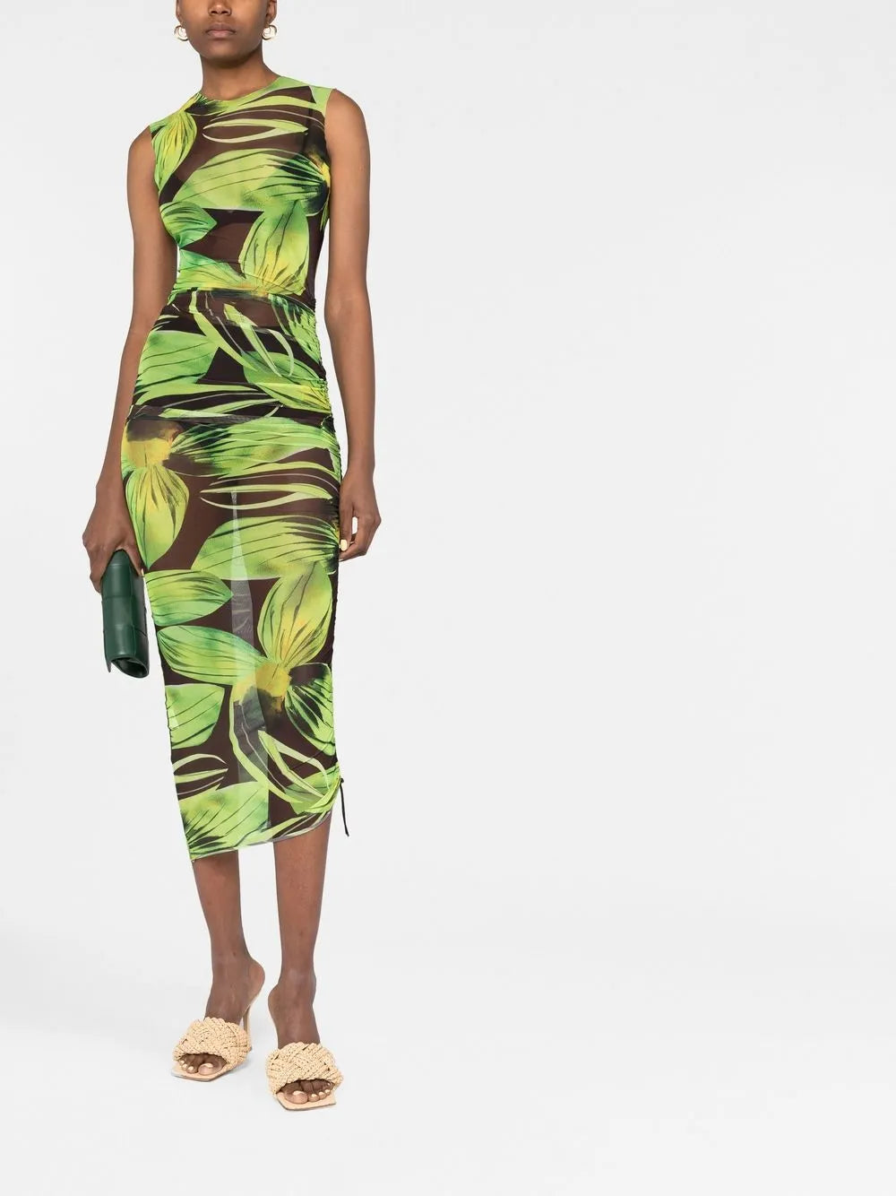 Graphic-Print Ruched Midi Dress