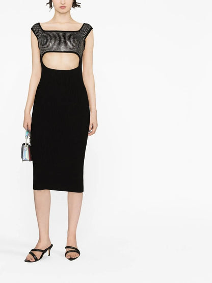 Stud-Embellished Knitted Midi Dress