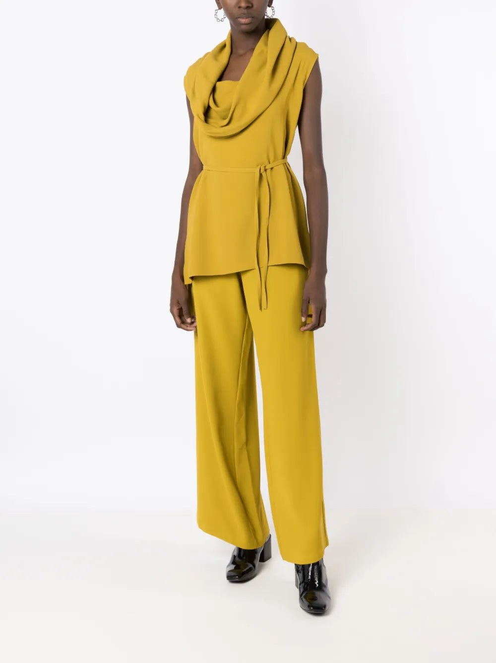 Cowl-Neck Tied-Waist Blouse