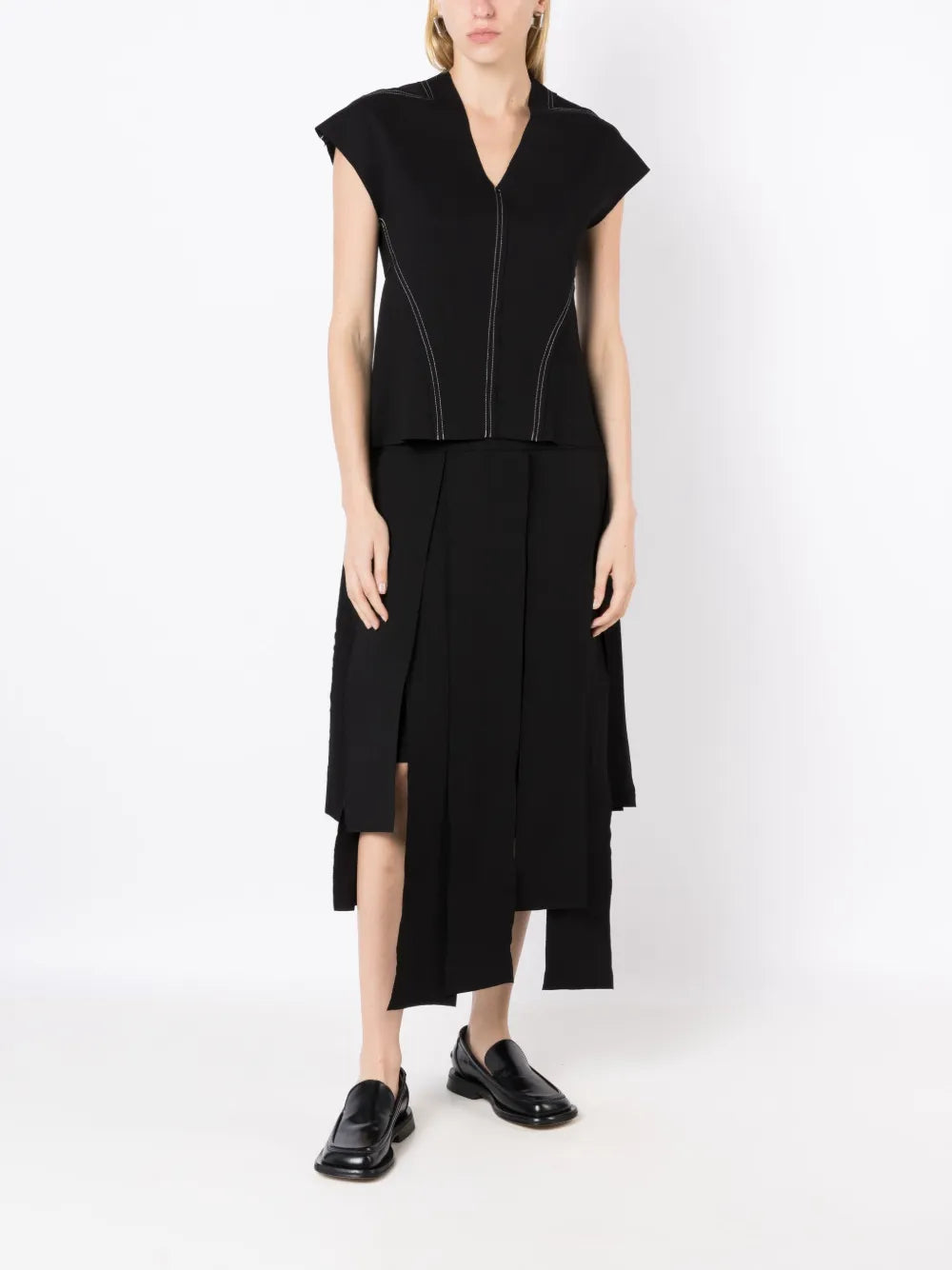 Contrast-Stitching V-Neck Top