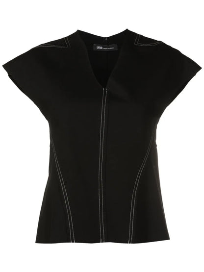 Contrast-Stitching V-Neck Top