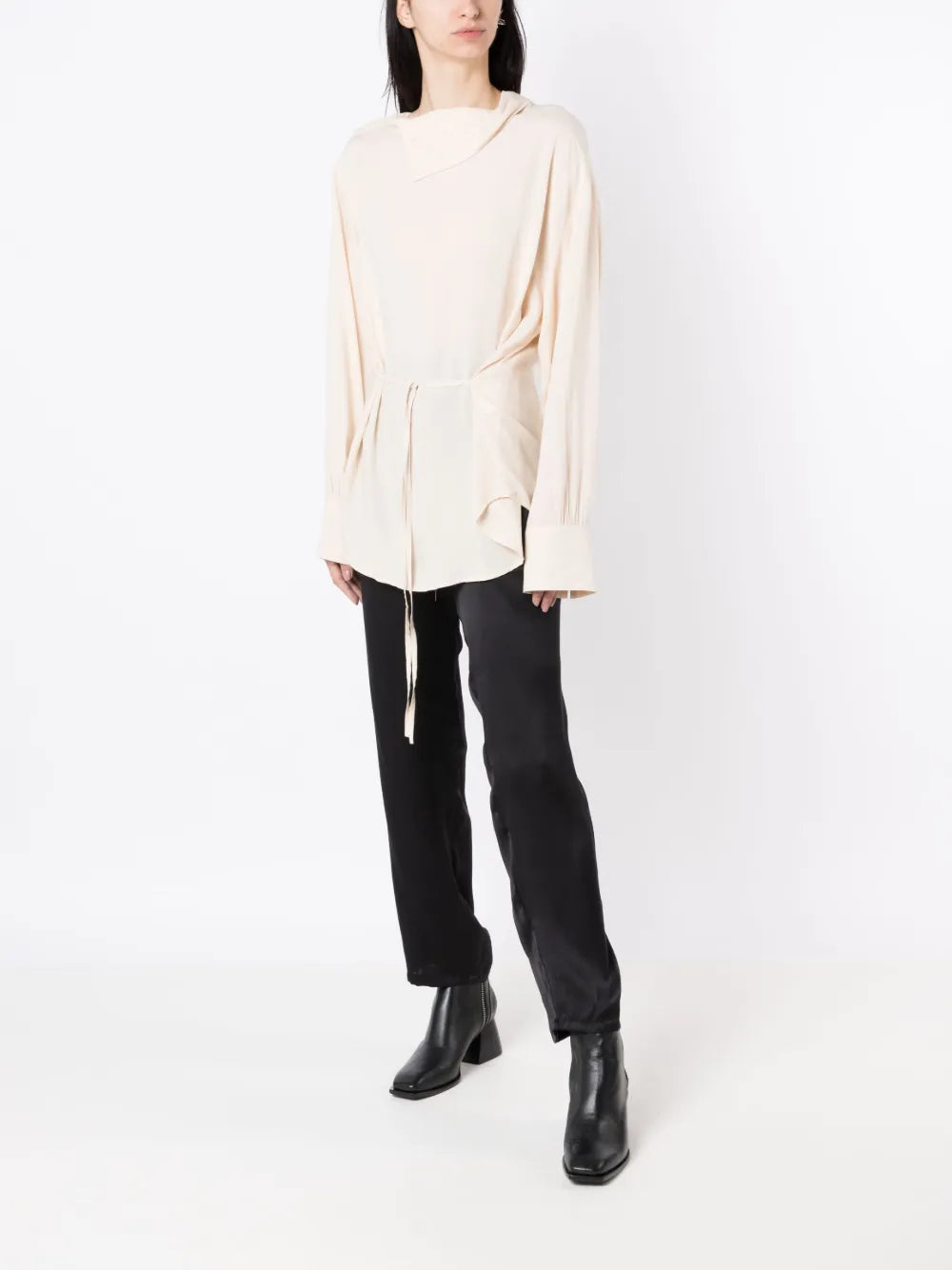 Tied-Waist Long-Sleeve Blouse