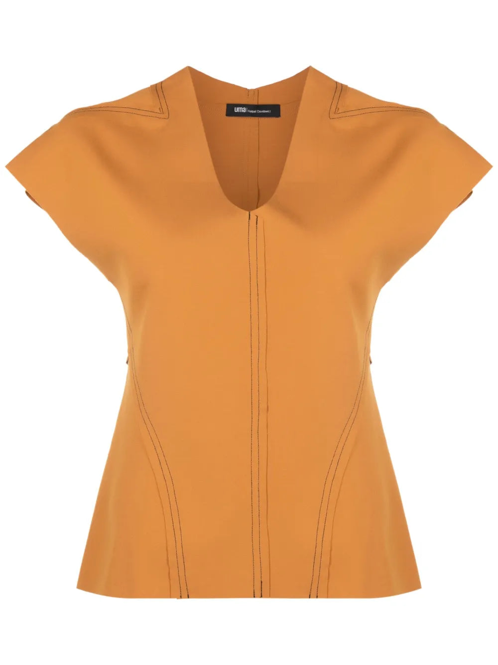 Contrast-Stitching V-Neck Top