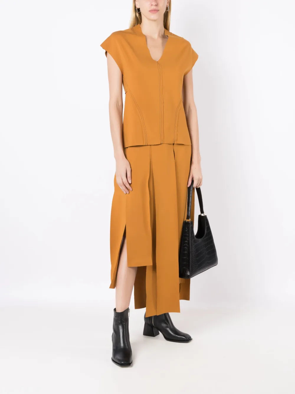 Contrast-Stitching V-Neck Top