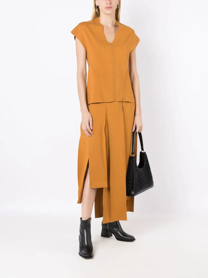 Contrast-Stitching V-Neck Top