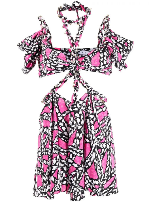 Rope-Print Cut-Out Minidress