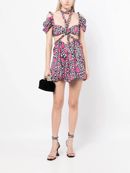 Rope-Print Cut-Out Minidress