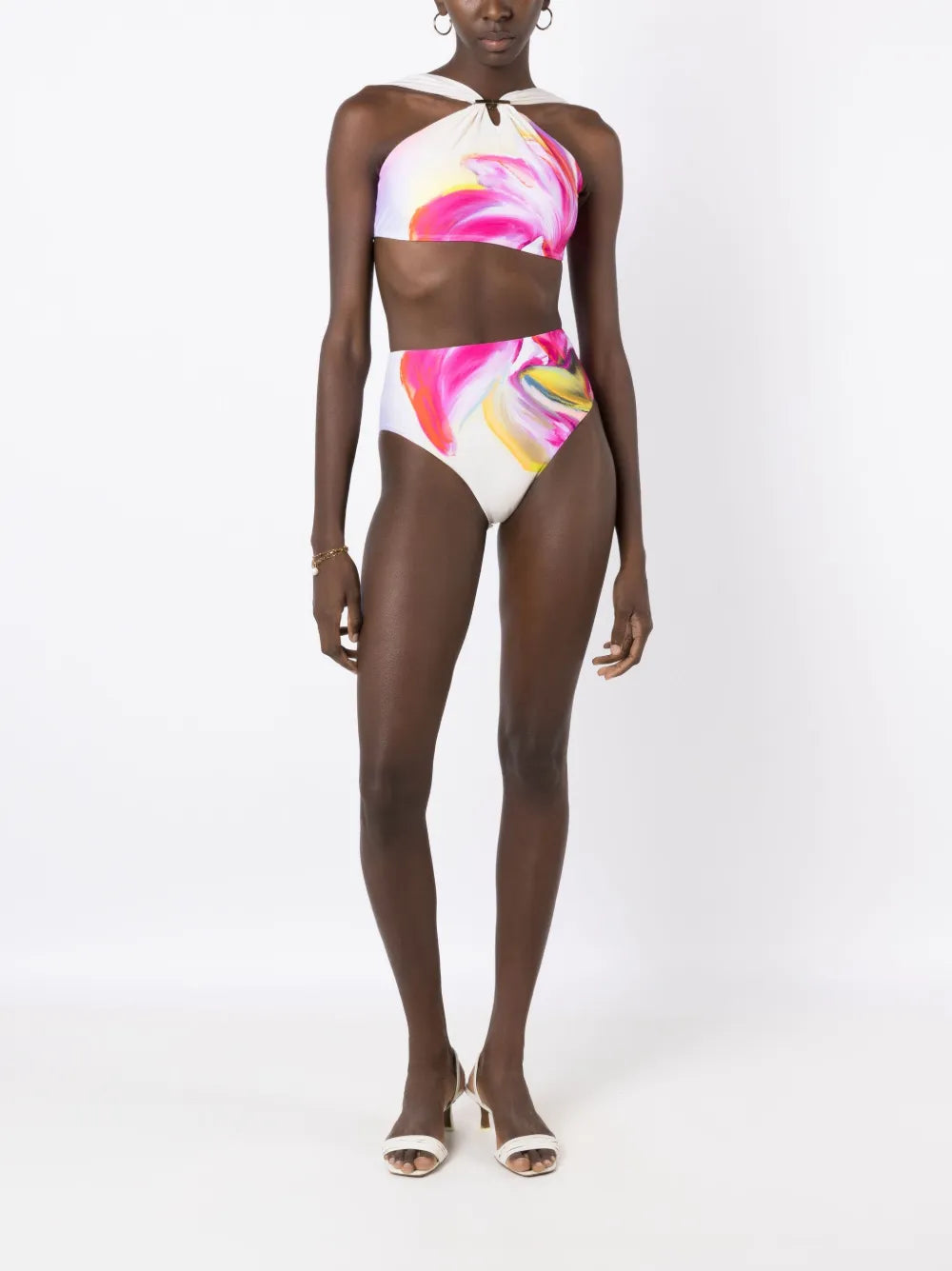 Abstract-Print Halterneck Bikini Top