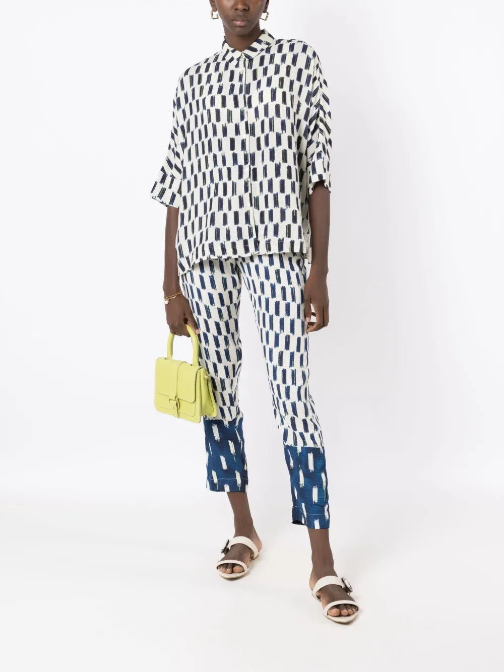 Abstract-Print Silk Slim-Fit Trousers