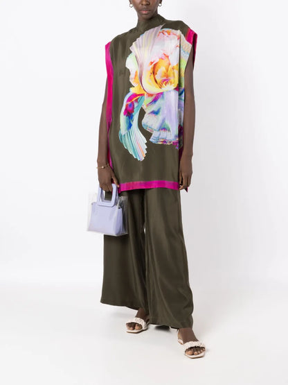 Zipped Silk Palazzo Pants