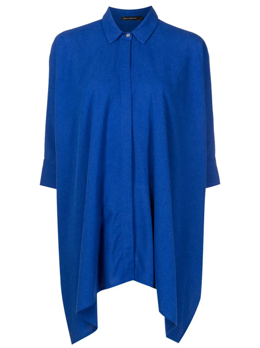 Half-Sleeved Curved-Hem Shirt