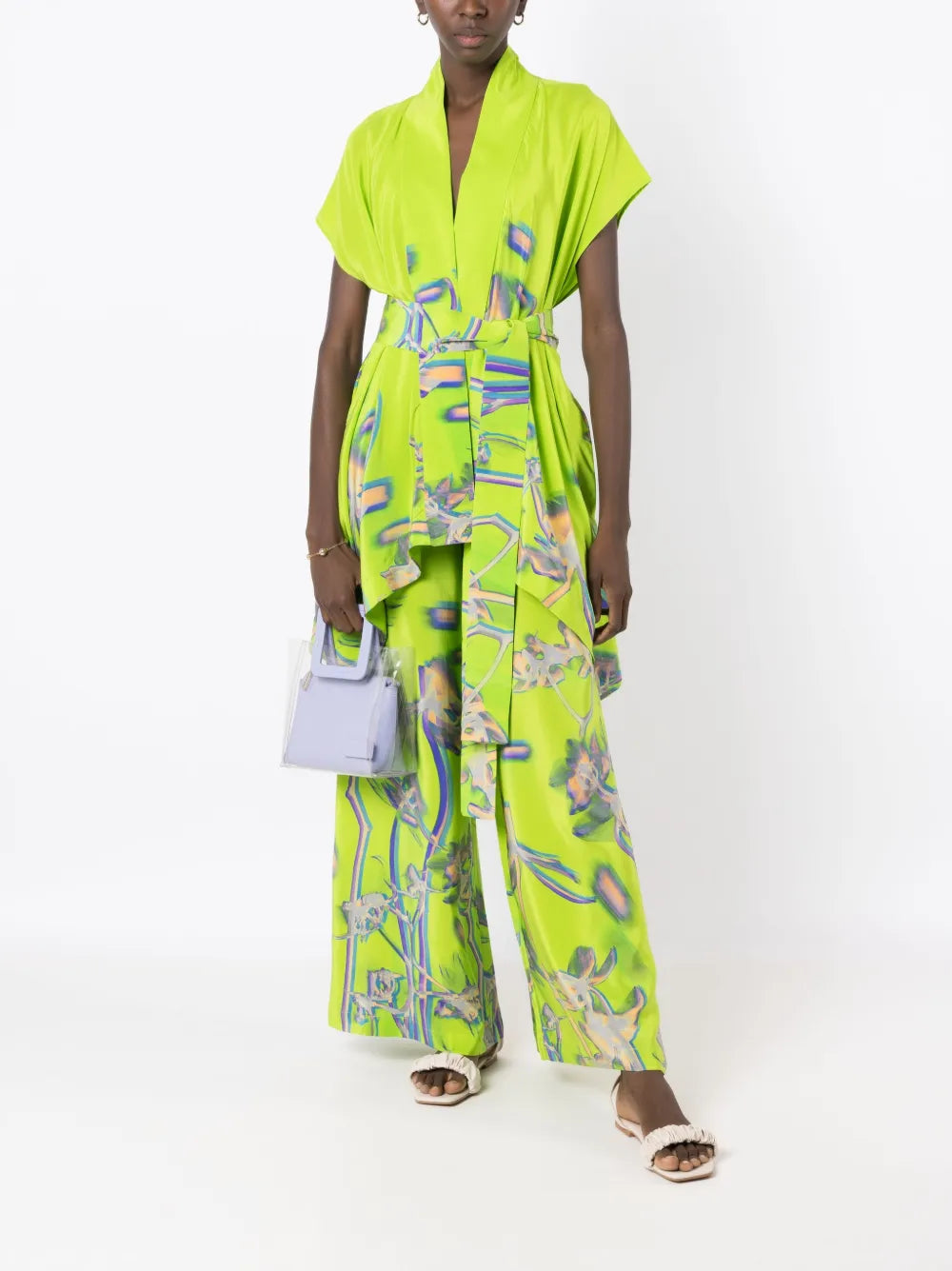 Dandelion-Print Silk Palazzo Pants