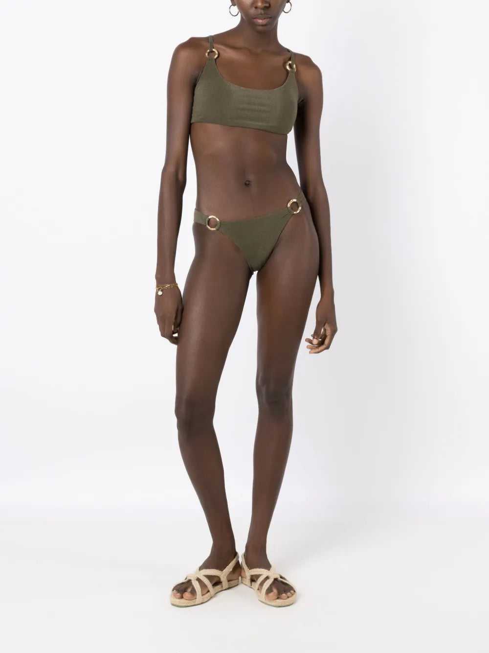 Ring-Detail Shimmery Bikini Bottoms