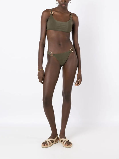 Ring-Detail Shimmery Bikini Bottoms