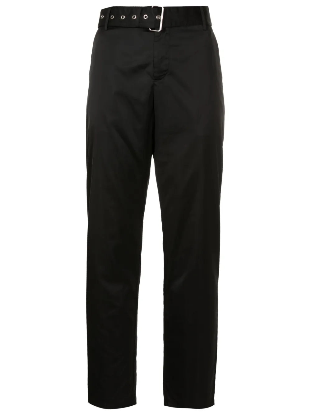 Belted-Waist Straight-Leg Trousers