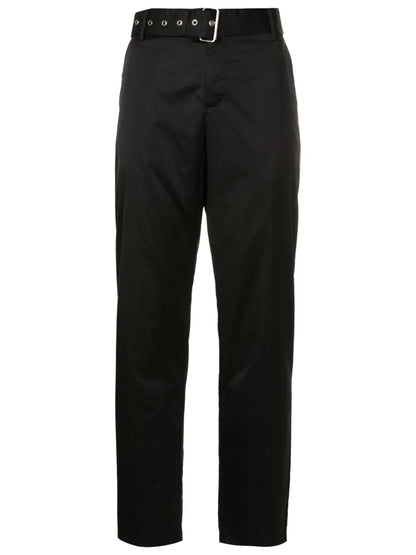 Belted-Waist Straight-Leg Trousers