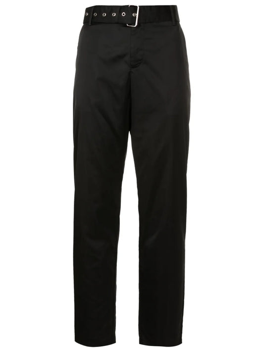 Belted-Waist Straight-Leg Trousers