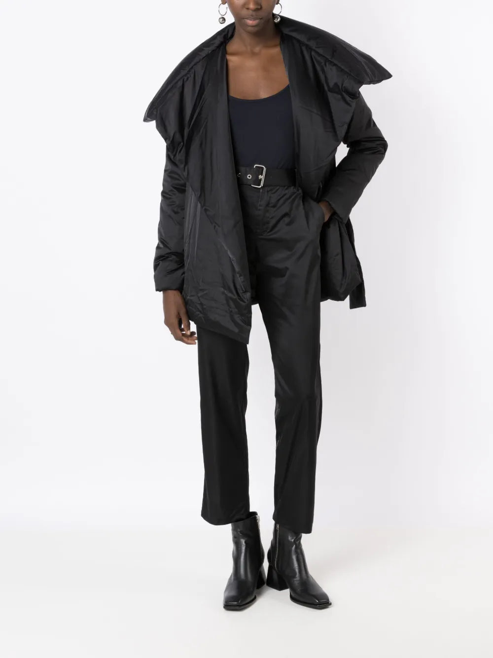 Belted-Waist Straight-Leg Trousers