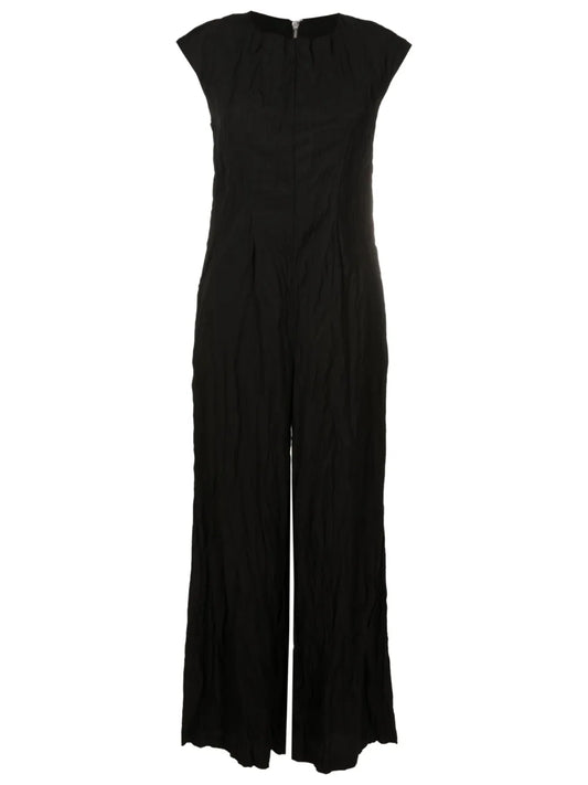 Crinkled-Finish Wide-Leg Jumpsuit