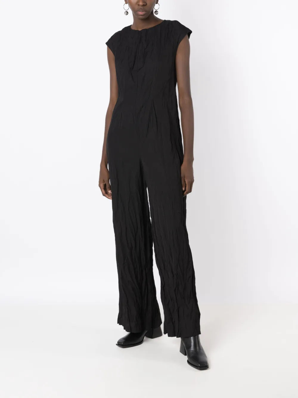 Crinkled-Finish Wide-Leg Jumpsuit
