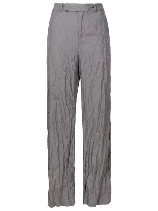 Crinkled-Finish High-Waisted Trousers