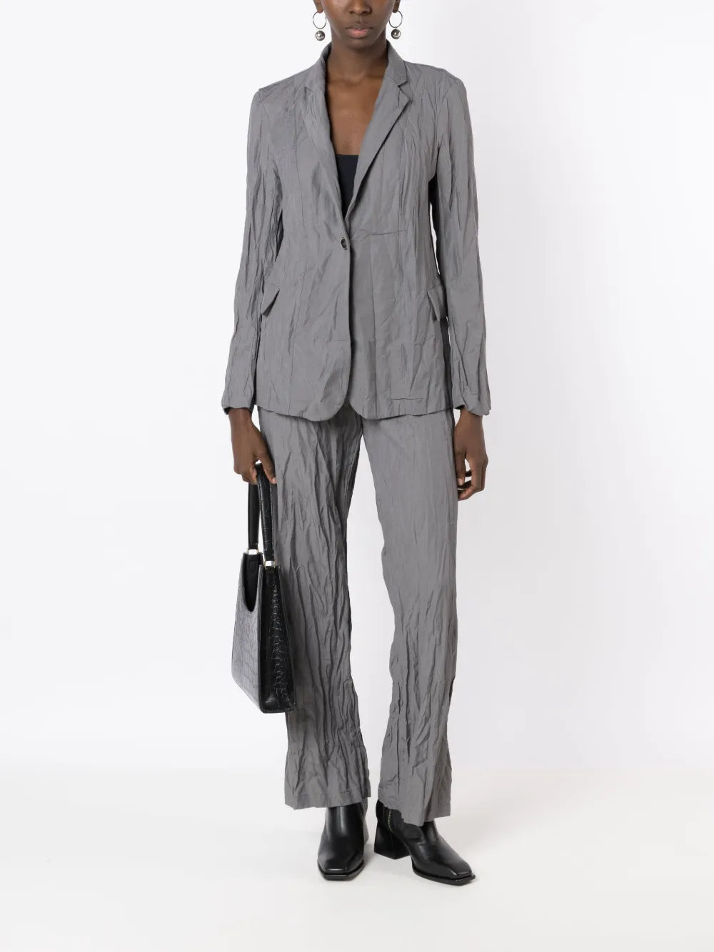 Crinkled-Finish High-Waisted Trousers