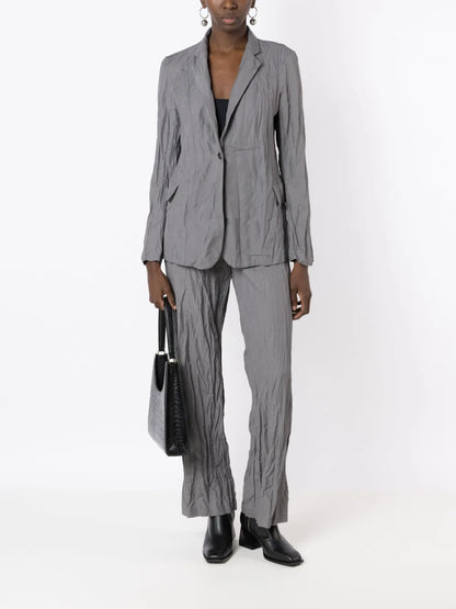 Crinkled-Finish High-Waisted Trousers