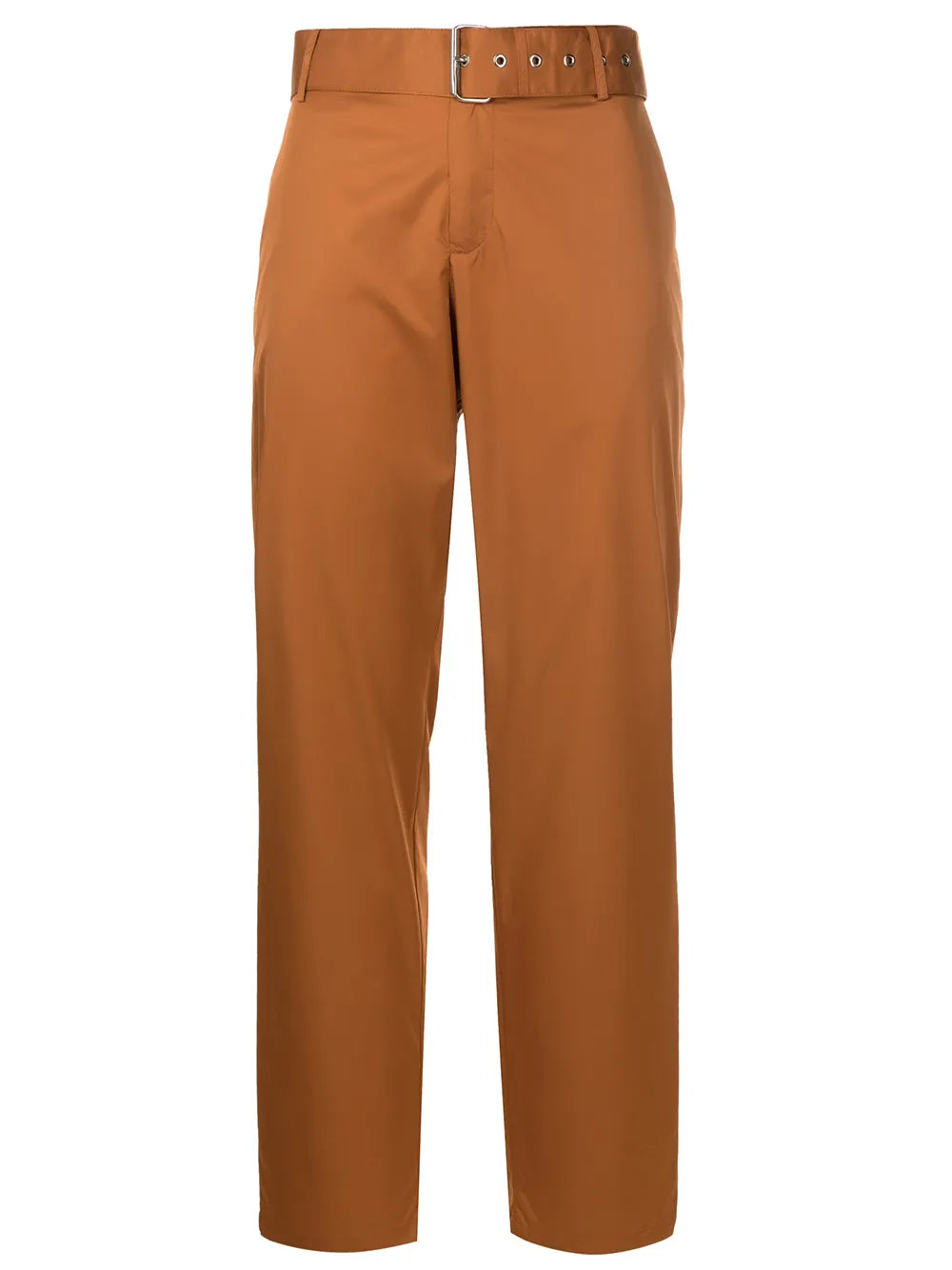 Belted-Waist Straight-Leg Trousers