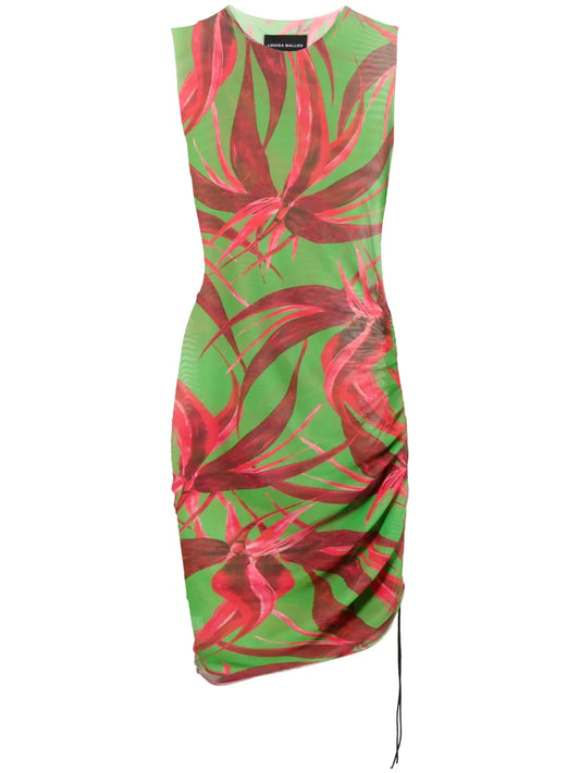 Botanical-Print Asymmetric Dress