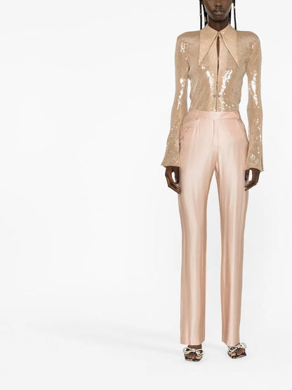 High-Waisted Satin Trousers