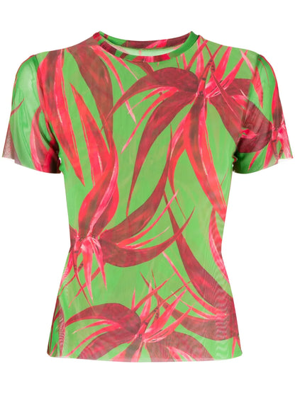 Floral-Print Mesh T-Shirt