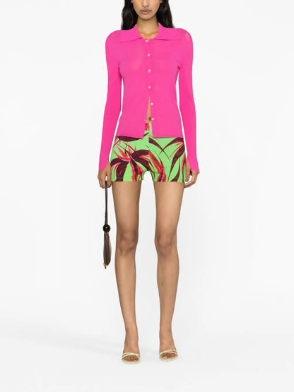 Floral-Print Ribbed-Knit Shorts